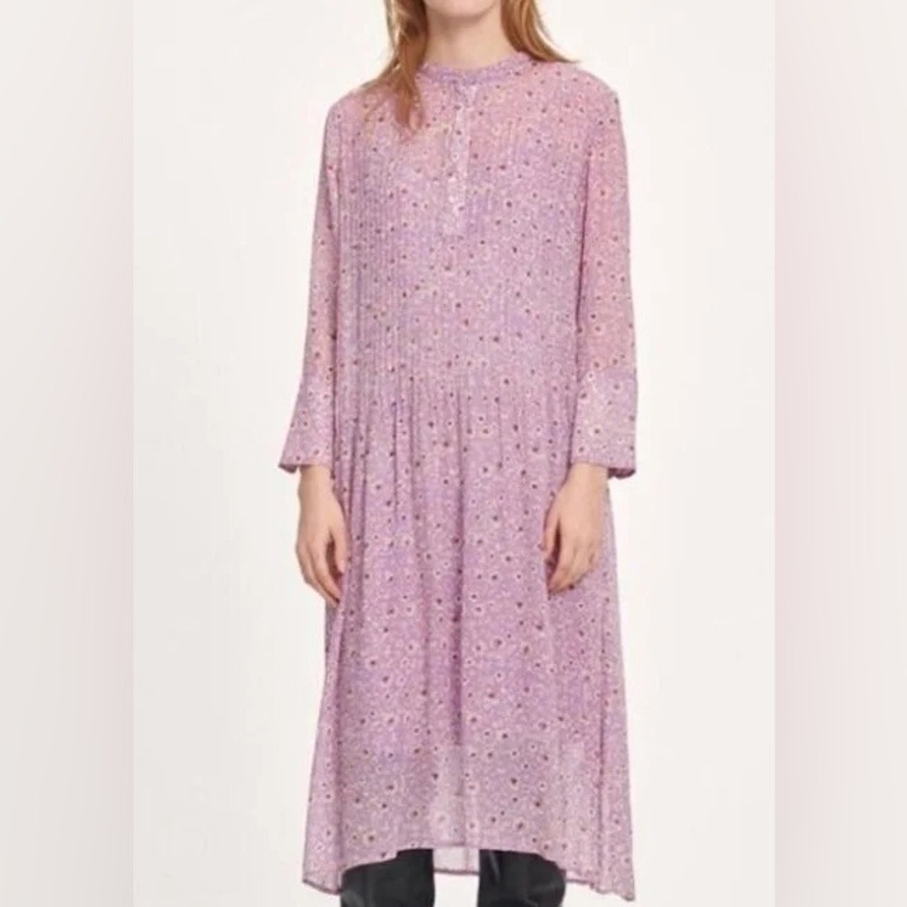SAMSØE Lilac Floral Drop Waist Midi Dress